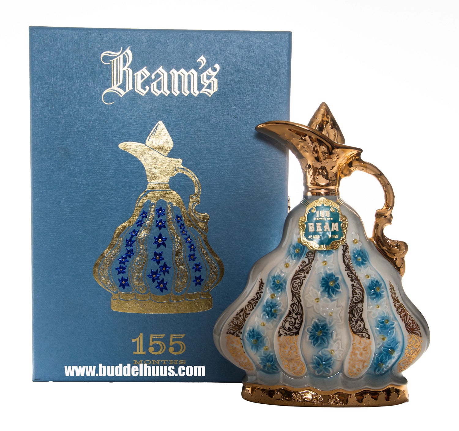 Jim Beam 155 Month Old Gold and Blue Floral Regal Decanter (1970s)